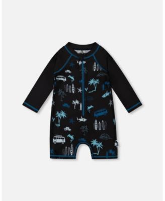 Deux Par Deux Long Sleeve Toddler Rashgaurd - Light Blue Beach Deux Par Deux Long Sleeve Toddler Rashgaurd - Light Blue Beach