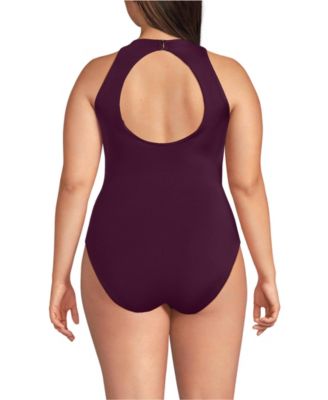 Plus Size Tugless High Neck Portrait Back One Piece Swimsuit