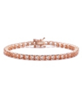 Sterling Silver with Clear Cubic Zirconia Tennis Bracelet in White Gold Plated, 14K Gold Plated, or 18K Rose Gold Plated - Pink