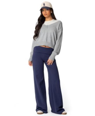 Womens Wide Leg Fold Over Pants
