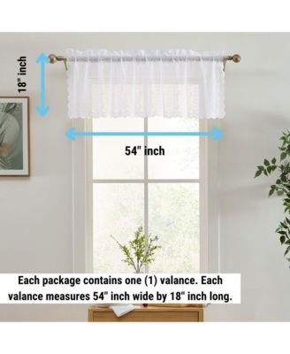 Sophia Floral Rod Pocket Lace Semi Sheer Voile Short Valance for Small Windows, Kitchen & Bathroom - 54 x 18 Inch Length (White Valance)