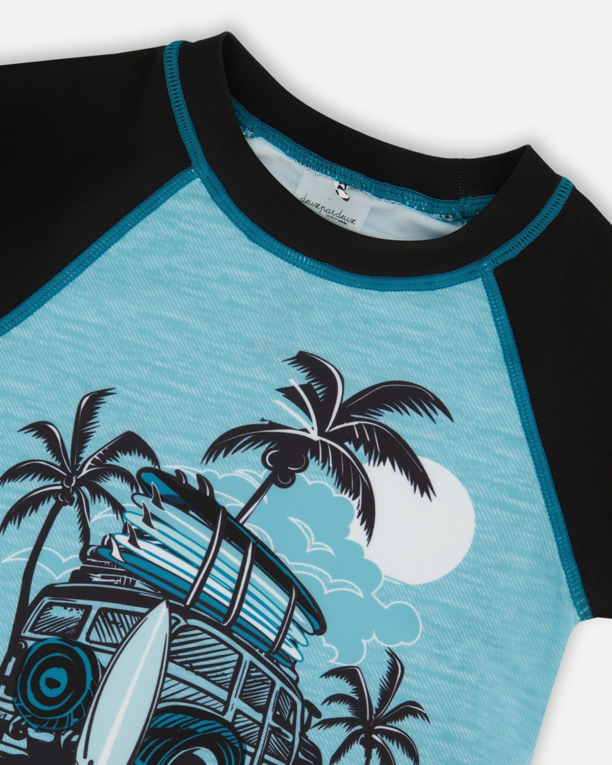 Deux par Deux Boys Short Sleeve Rashguard Light Blue And Black