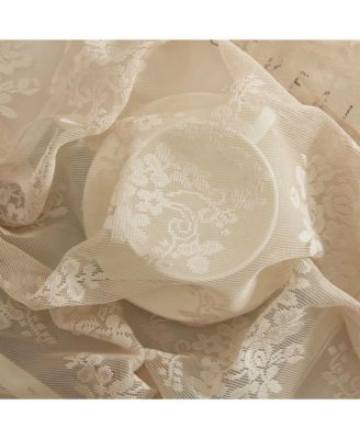 Jolene Floral Rod Pocket Lace Semi Sheer Voile Short Cafe Tiers for Small Windows - 28 x 24 Inch Length (Taupe Tiers, Set of 2)