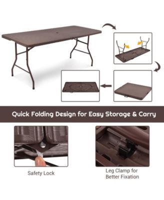 6 Feet Folding Portable Rattan Table with Carrying Handle