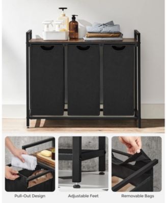 3-Bag Laundry Sorter with Pull-Out Removable Bags, Rustic Brown &amp; Black
