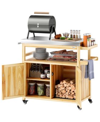 Grill Cart, Kitchen Island with Storage Cabinets