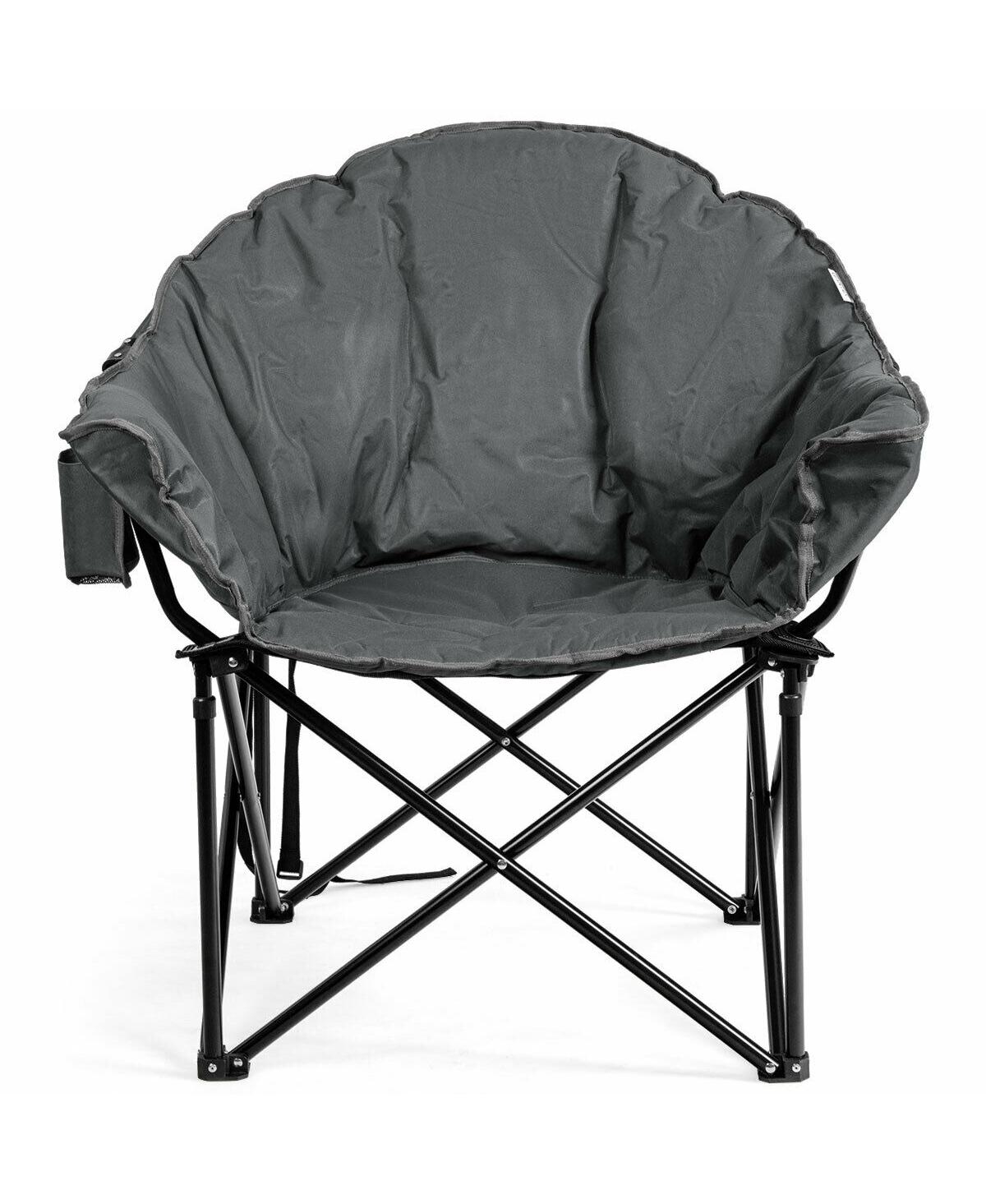 Folding Camping Moon Padded Chair with Carrying Bag - Grey