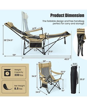 Camping Lounge Chair with Detachable Footrest Adjustable Backrest