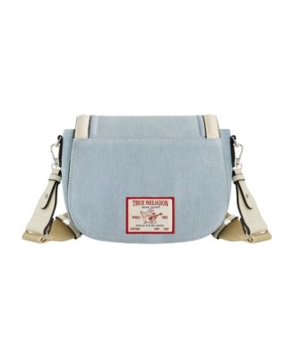 Distressed Logo Denim Saddle Bag