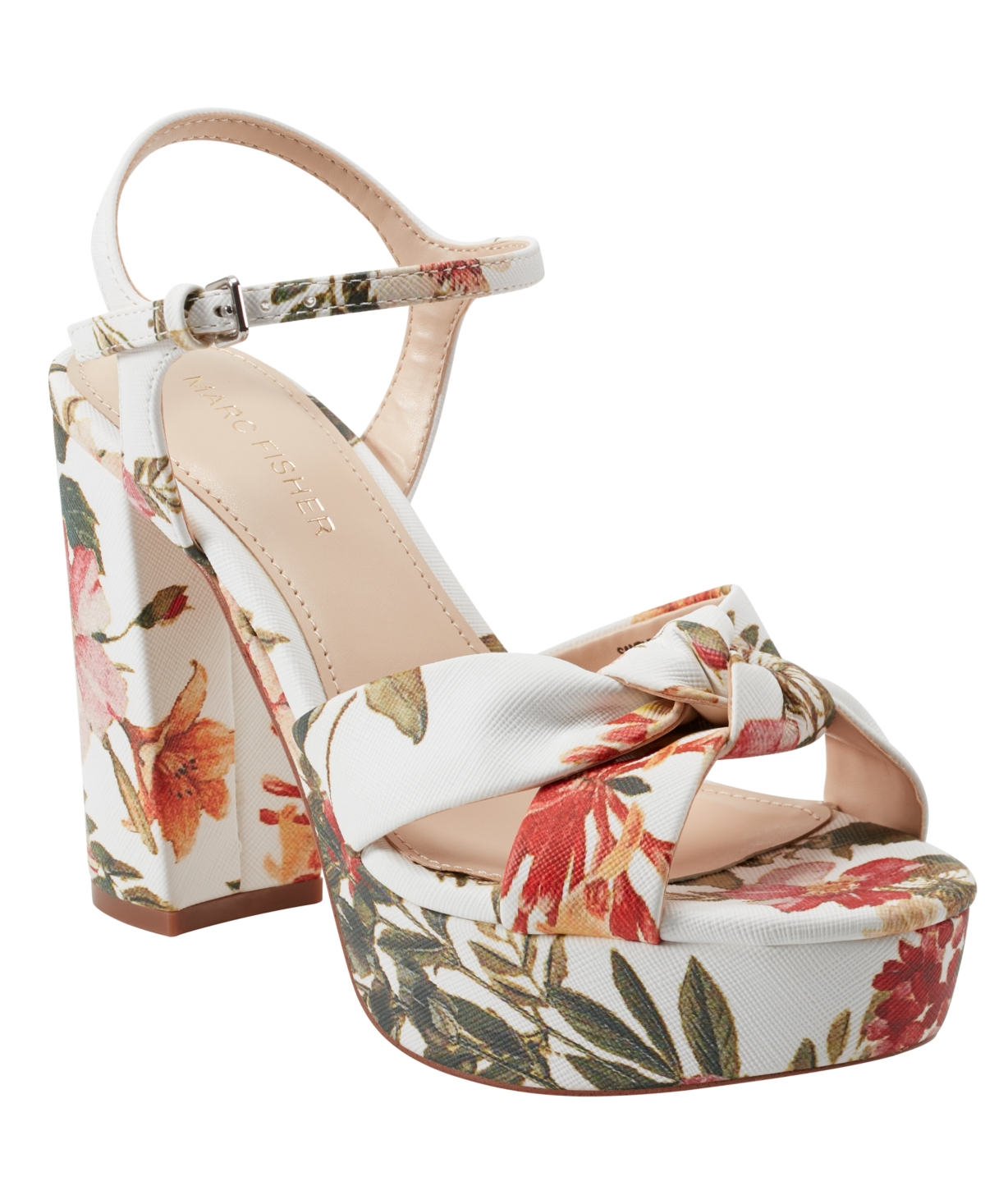 Marc Fisher Women's Deren High Block Heel Platform Sandals In White Floral