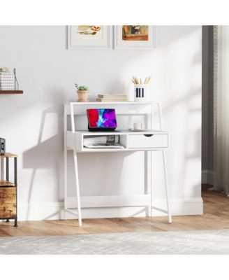 Computer Writing Desk for Small Space w/ Drawer, Storage Shelves,
