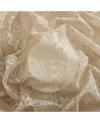 Sophia Floral Rod Pocket Lace Semi Sheer Voile Short Cafe Tiers for Small Windows - 28 x 24 Inch Length (Taupe Tiers, Set of 2)