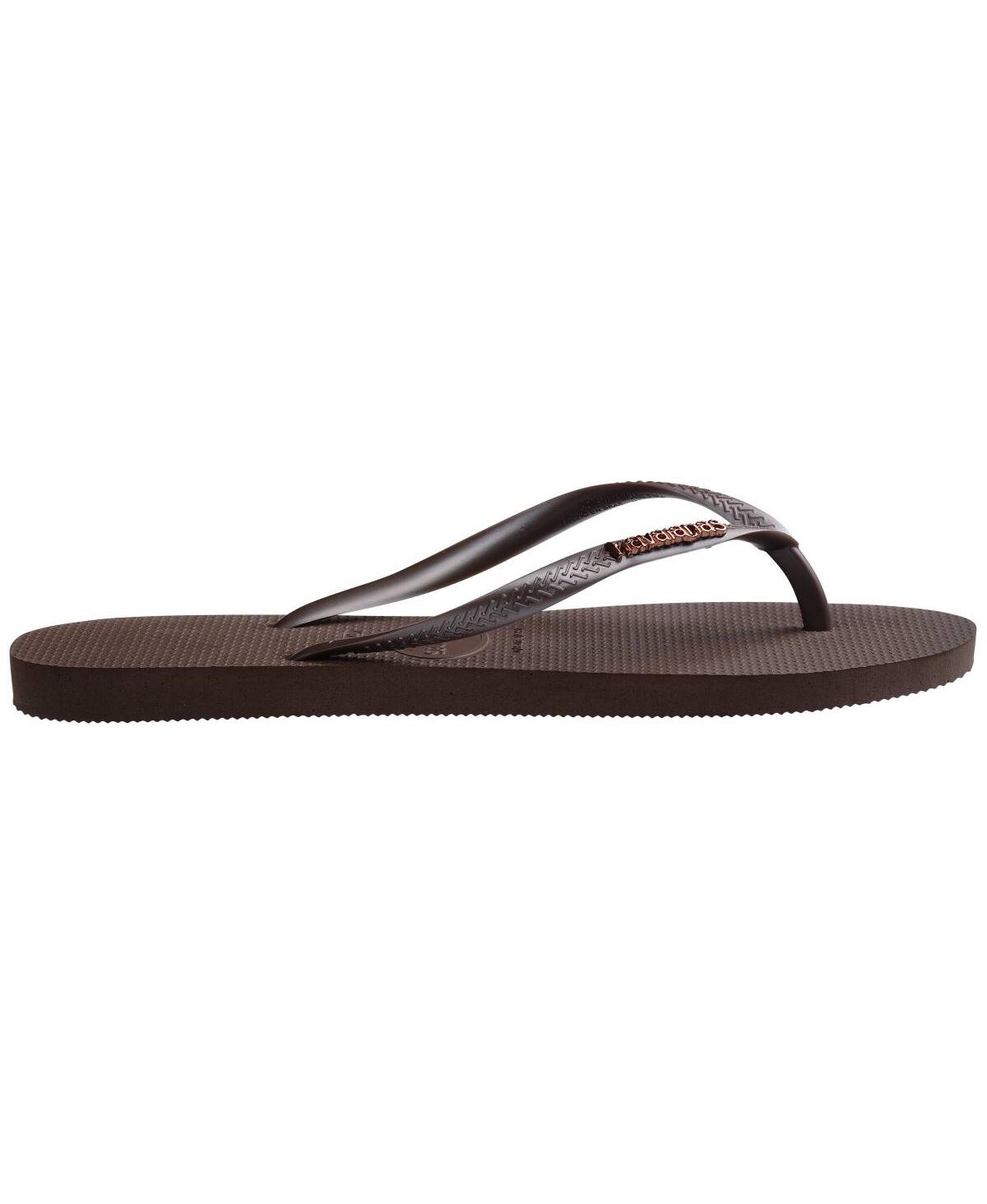 Shop Havaianas Women's Slim Logo Metallic Round Toe Sandals In Dark Brown