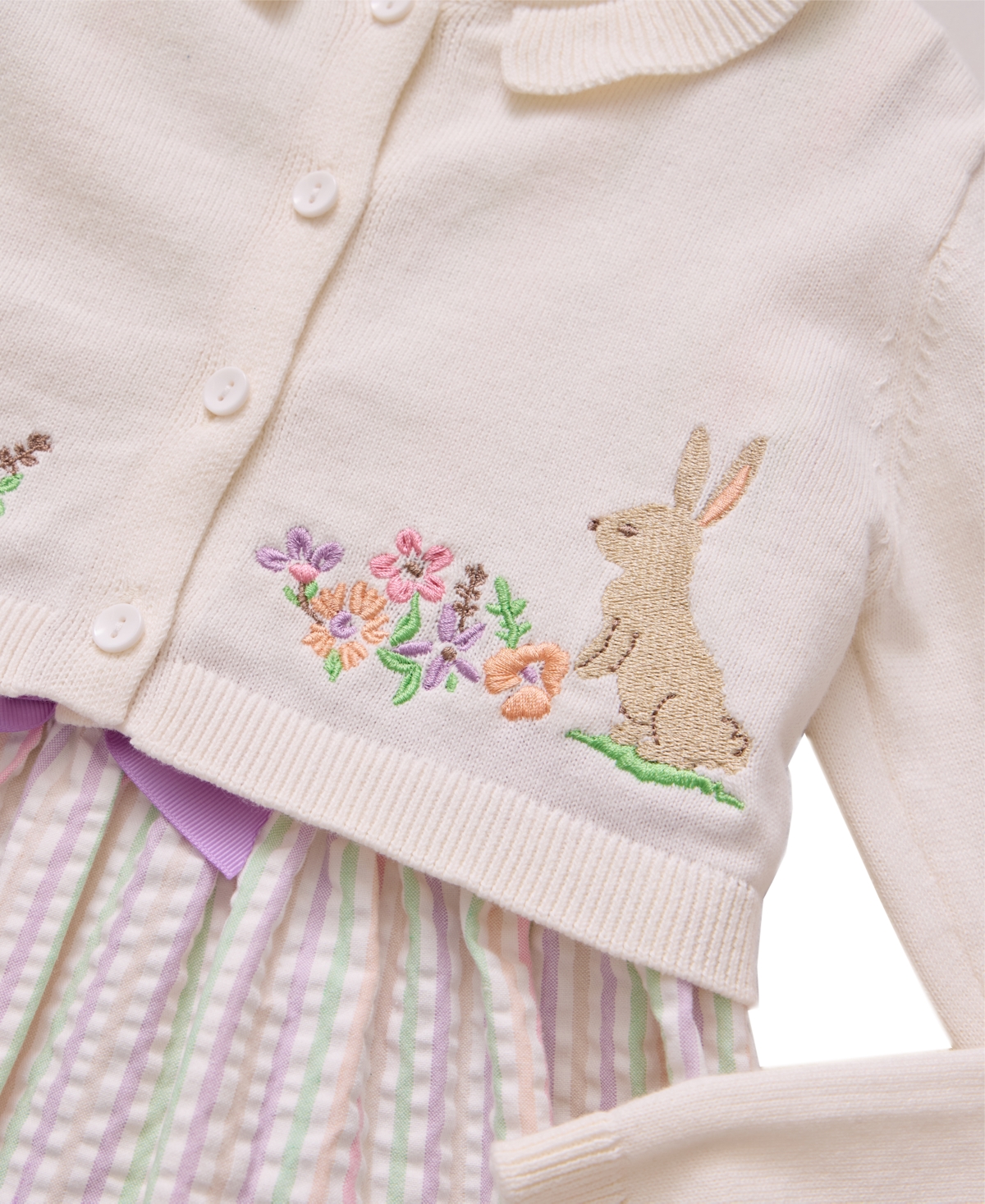 Shop Bonnie Jean Toddler Girls Intarsia Bunny Sweater And Seersucker Dress In Multicolor
