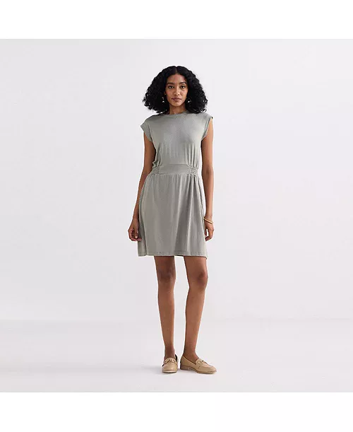 short dress with smocking side detail