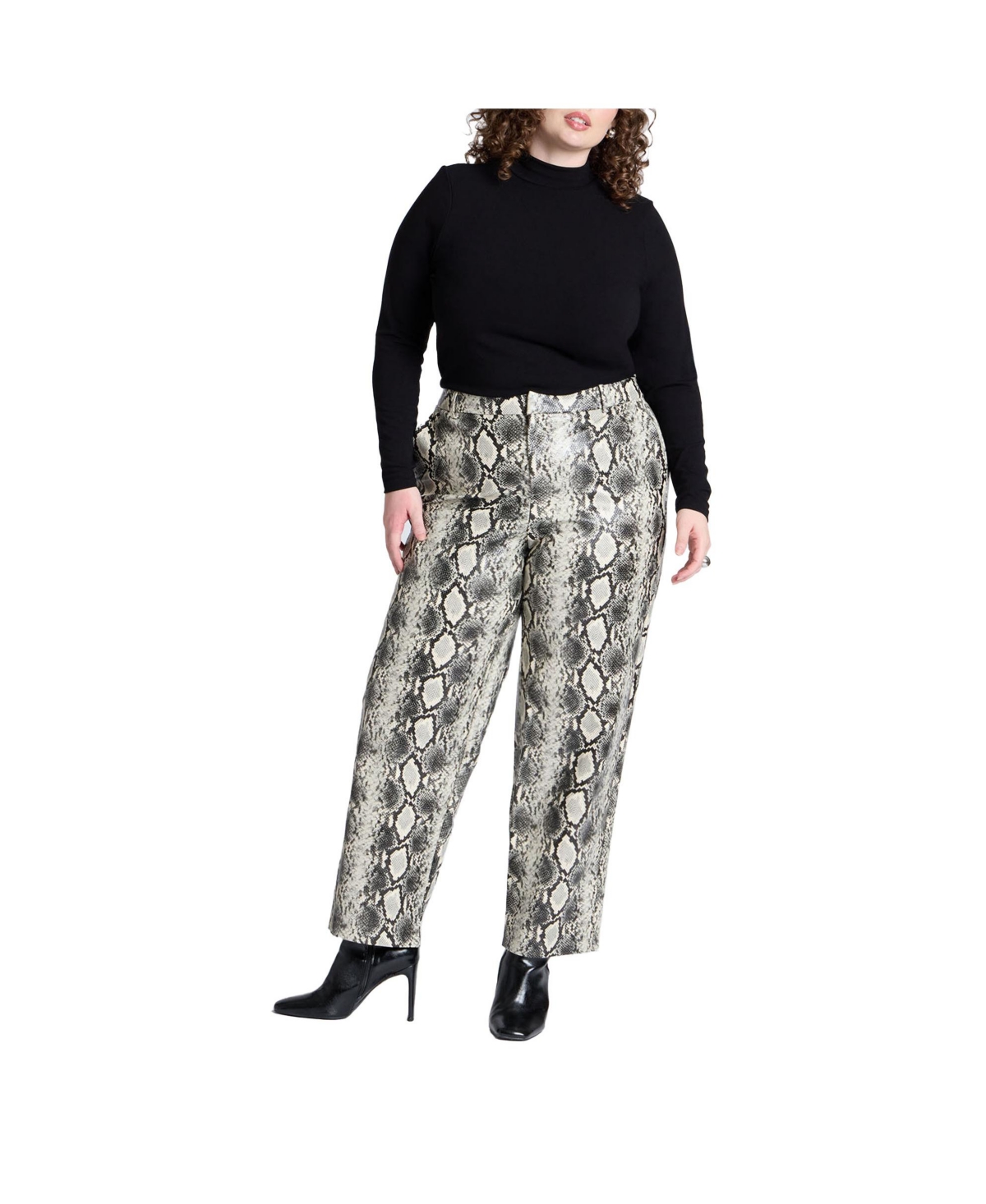 Plus Size Snake Faux Leather Straight Leg Pant - Grey snake