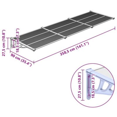 Door Canopy Gray and Transparent 141.1"x35.4" Polycarbonate