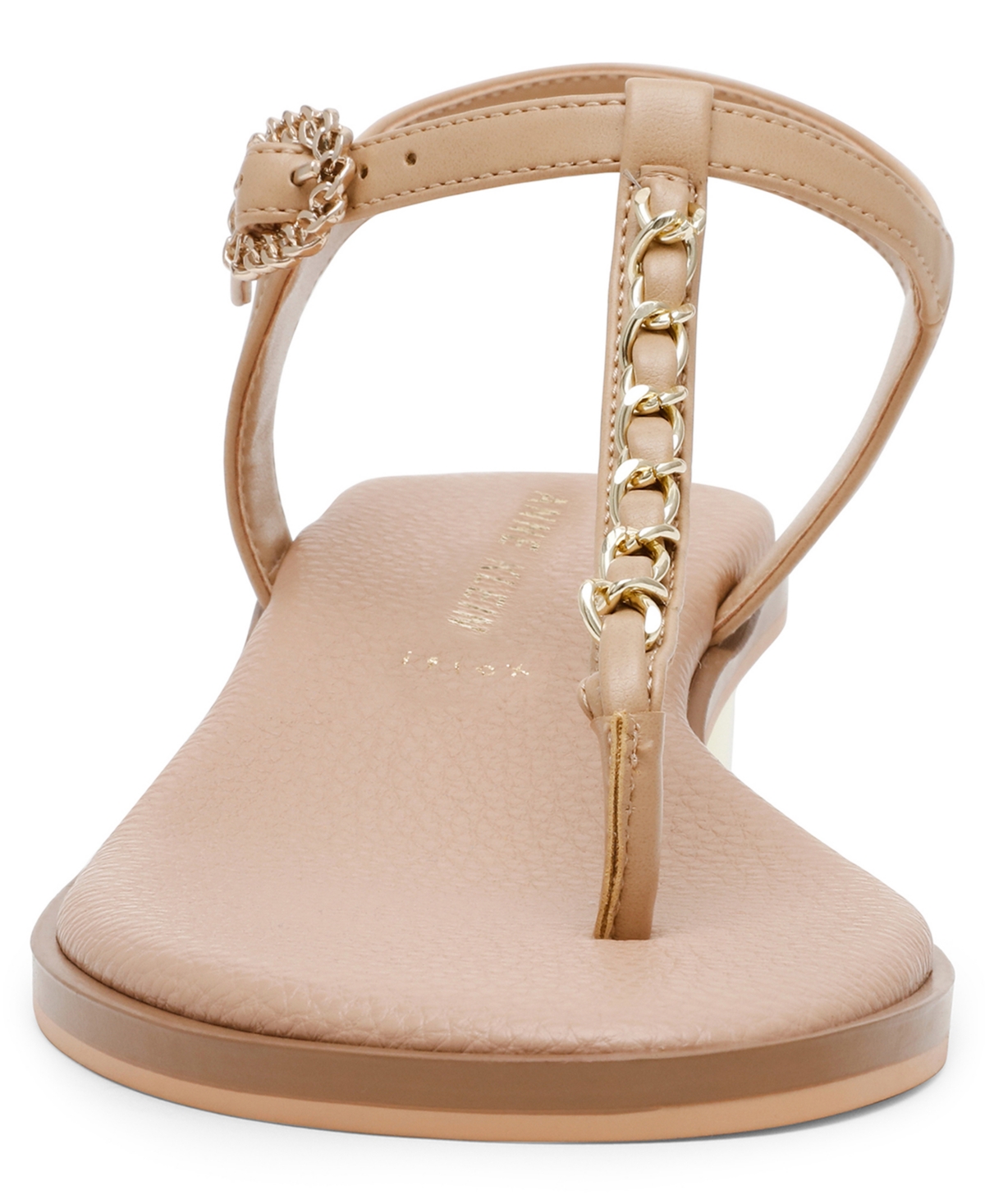 Anne Klein Women's Tessa T Strap Chain Block Heel Dress Sandals In Biscotti