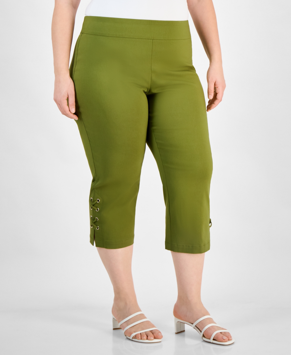 JM COLLECTION PLUS SIZE SIDE LACE-UP CAPRI PANTS, CREATED FOR MACY'S 
