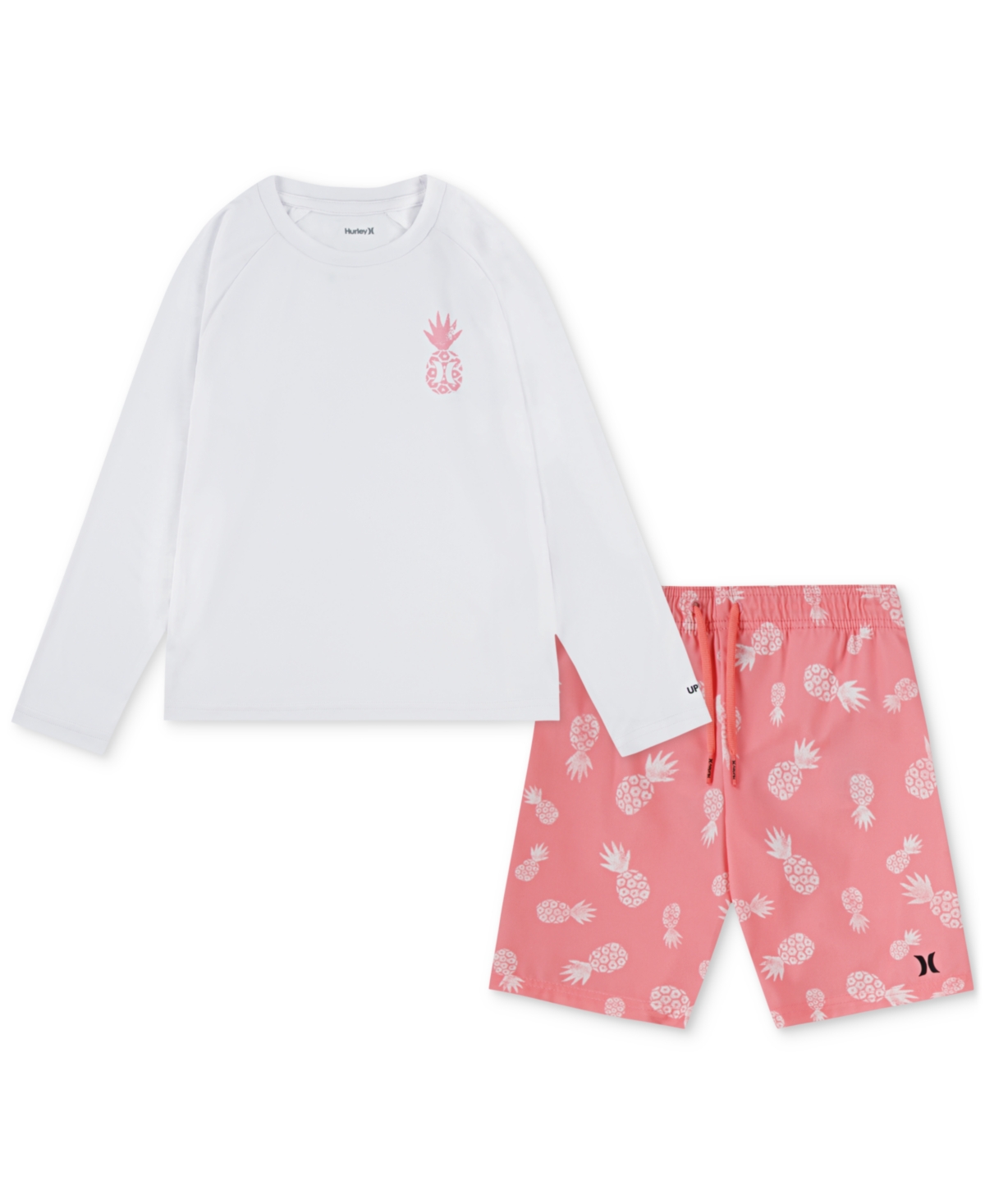 Hurley Little Boys Pineapple Swim Top & Printed Swim Shorts, 2 Piece Set In Tang