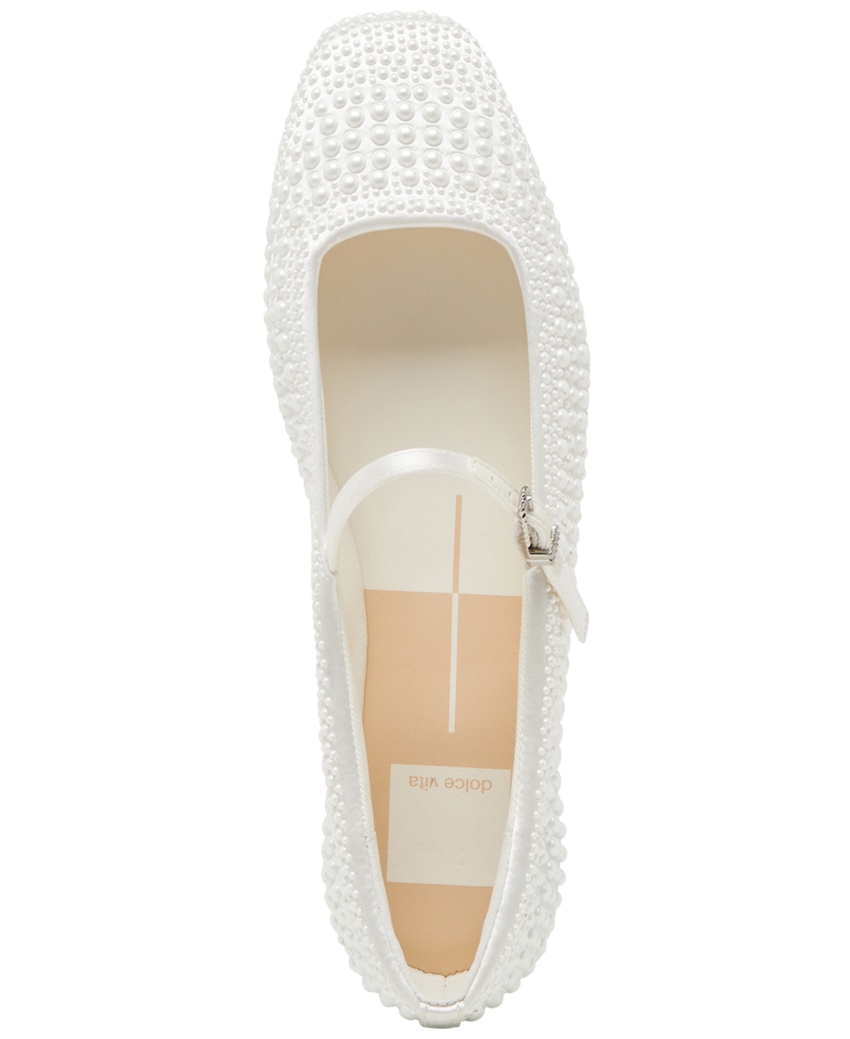 Dolce Vita Women's Reyes Pearl Square-toe Mary Jane Flats In True White Satin