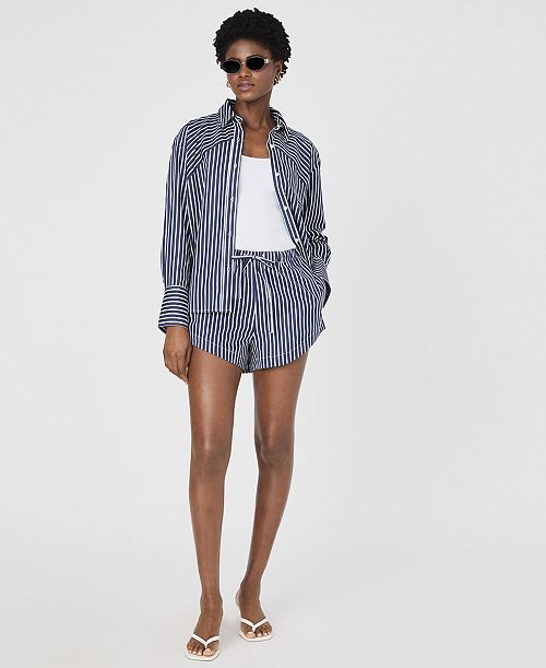 alfani French Connection Women's Alexis Cotton Angled-Yoke Shirt & Alexis Cotton Drawstring Shorts Women's Fashion Shoes & Accessories