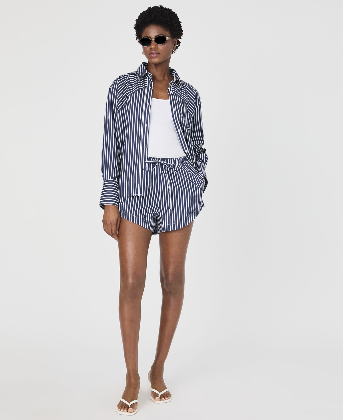 Shop French Connection Women's Alexis Cotton Angled-yoke Shirt In Marine,white