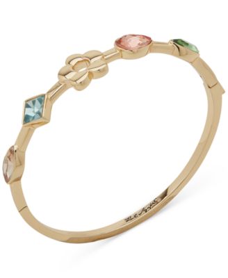 KARL LAGERFELD PARIS - Gold-Tone Stone & Flower Polished Bangle Bracelet