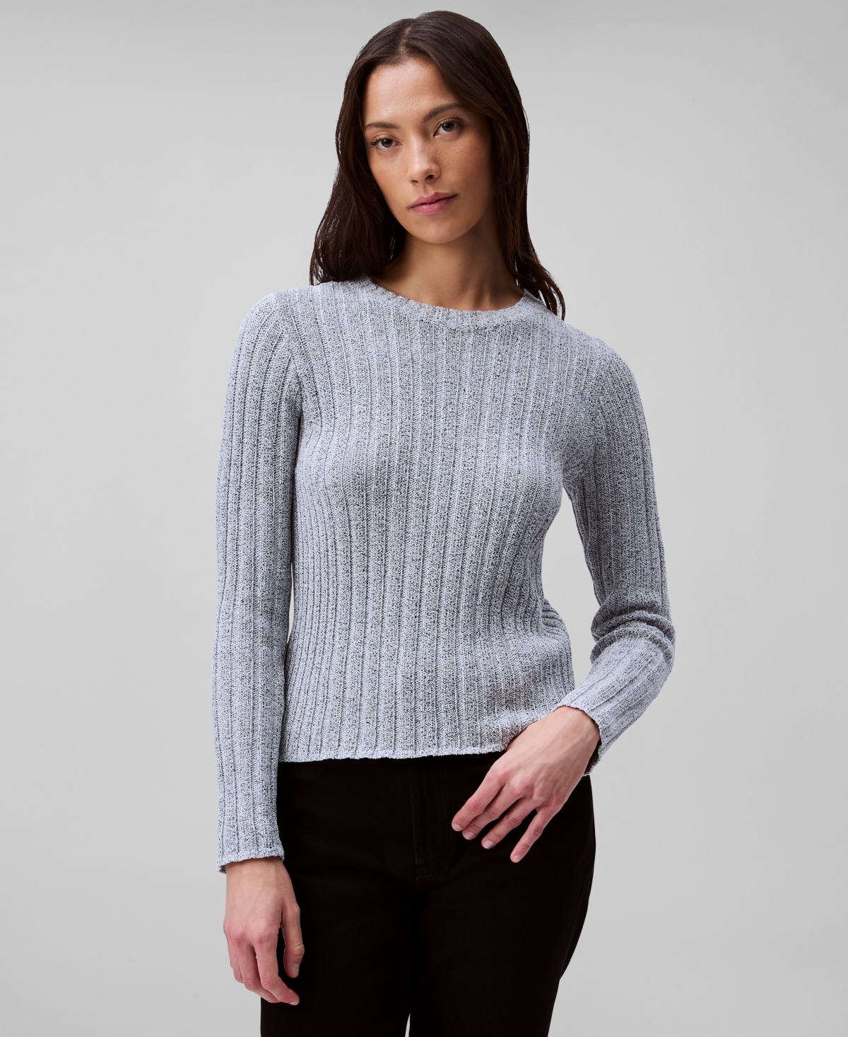 Women's Ribbed Long-Sleeve Crewneck Sweater - Sky Captain/lunar