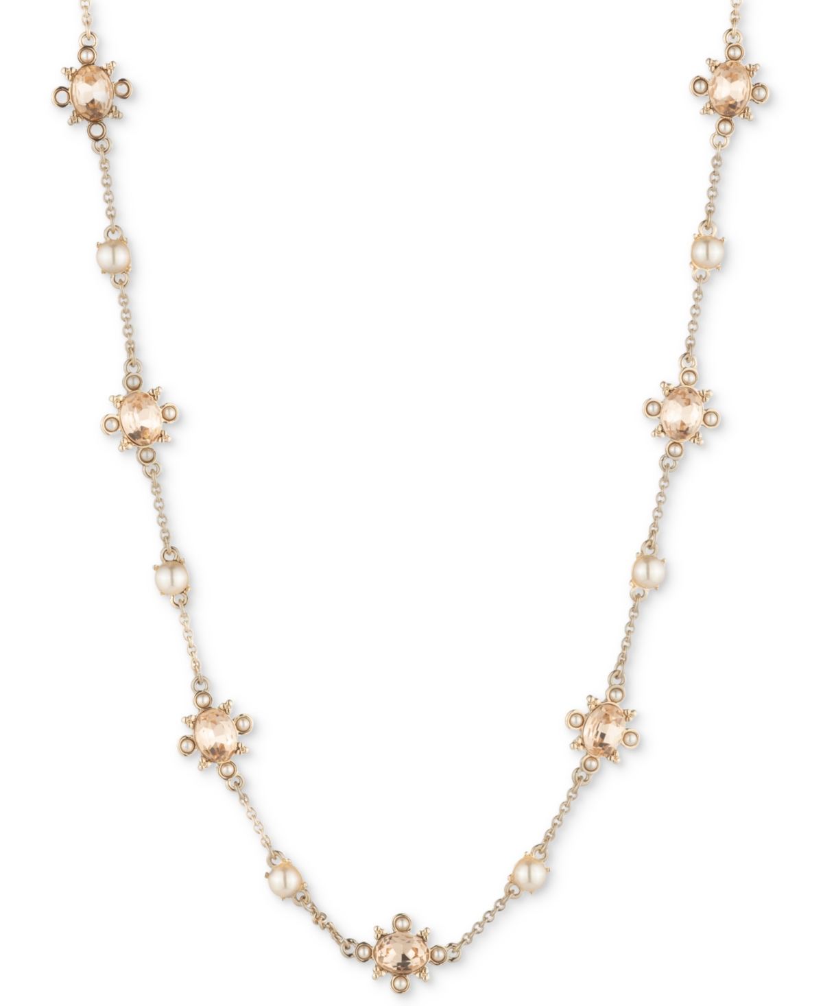 MARCHESA GOLD-TONE CRYSTAL & IMITATION PEARL STATION COLLAR NECKLACE, 16" + 3" EXTENDER 