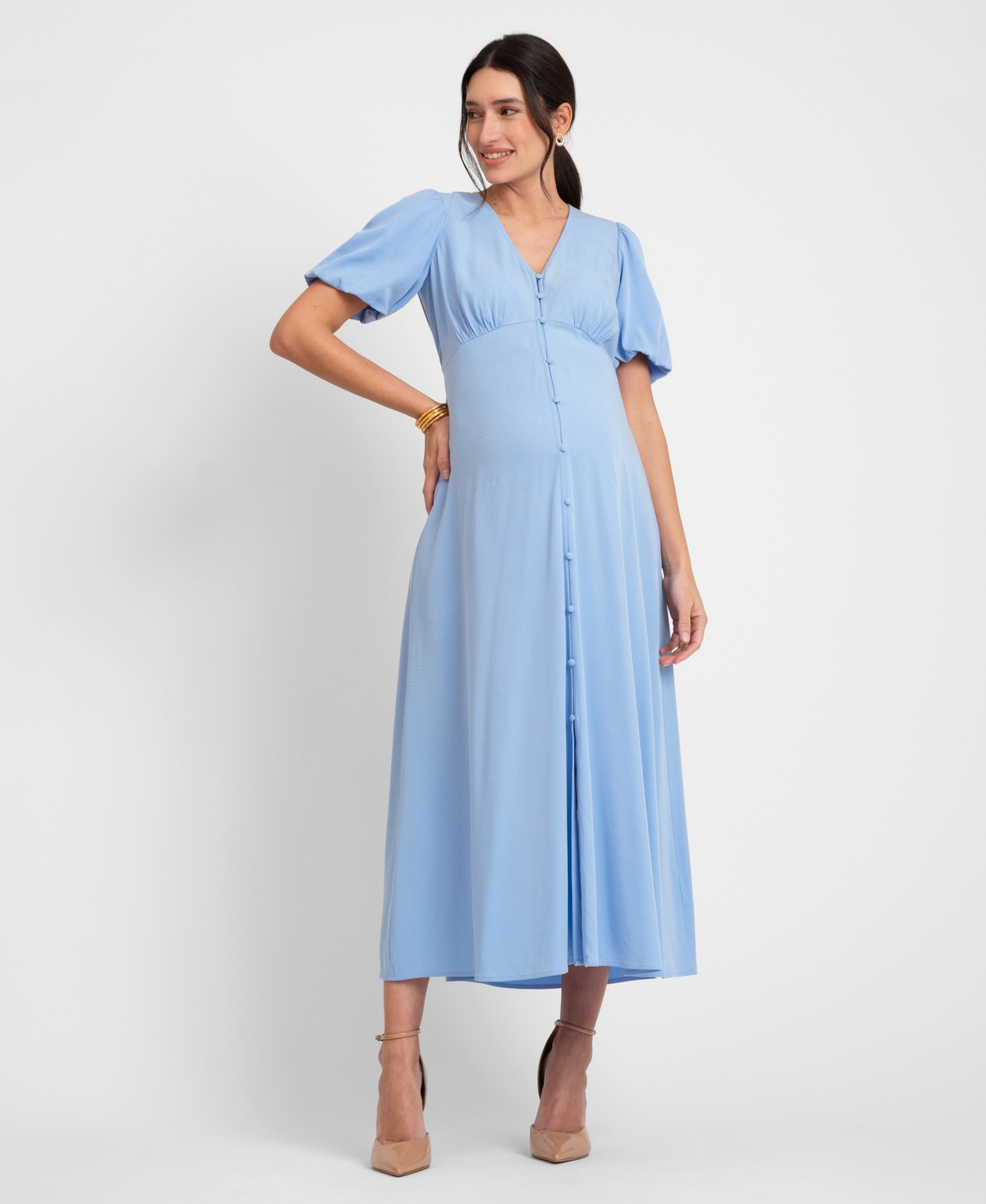 SERAPHINE WOMEN'S MATERNITY BUTTON THROUGH V-NECK DRESS 