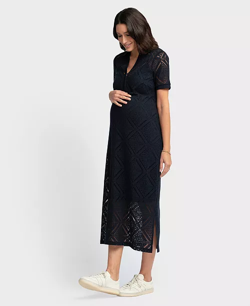 women's maternity crochet dress with collar