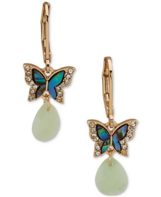 lonna & lilly - Gold-Tone Glass Stone & Abalone Butterfly Drop Earrings
