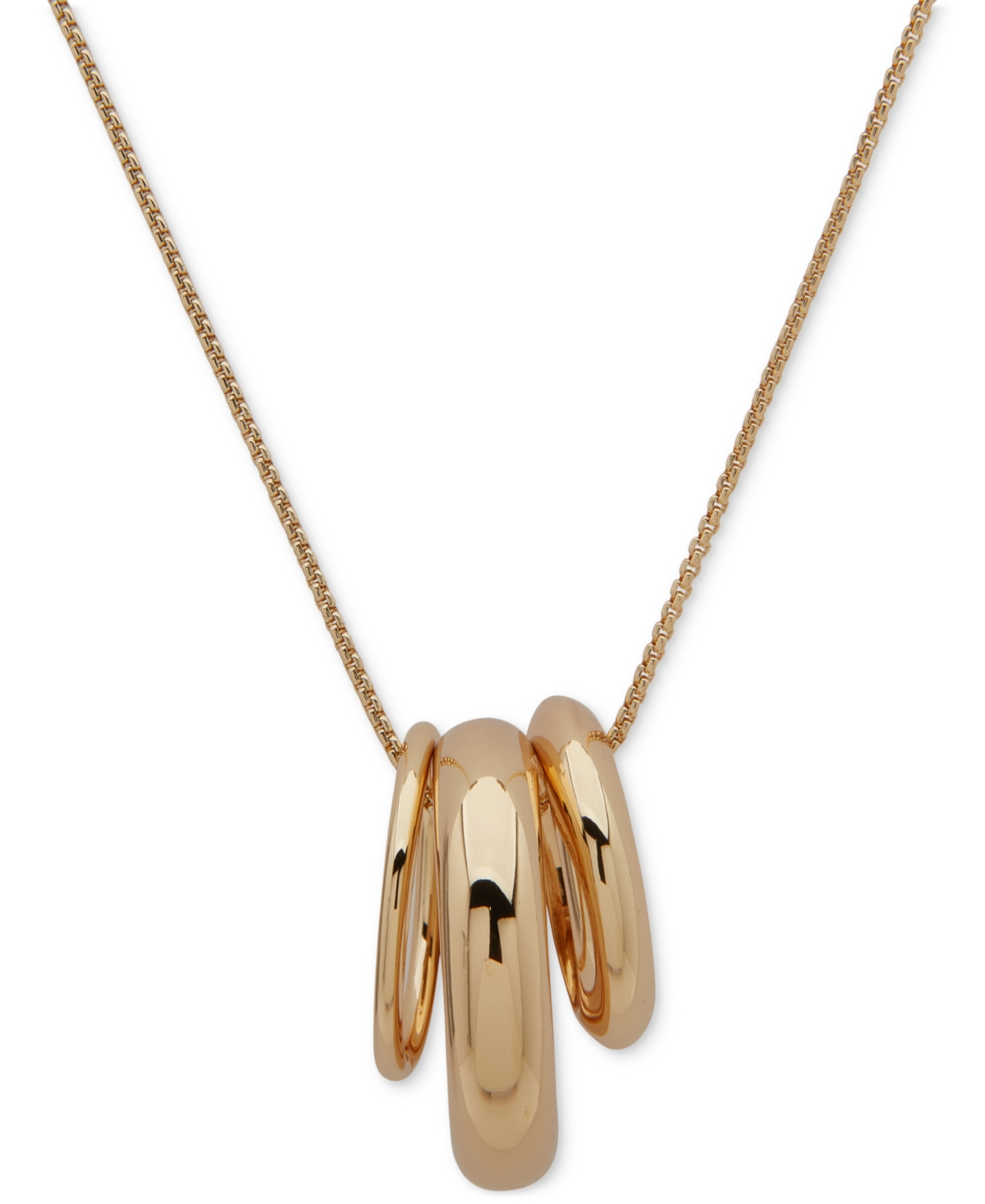 Gold-Tone Puffy Ring Pendant 40" Adjustable Necklace - Gold