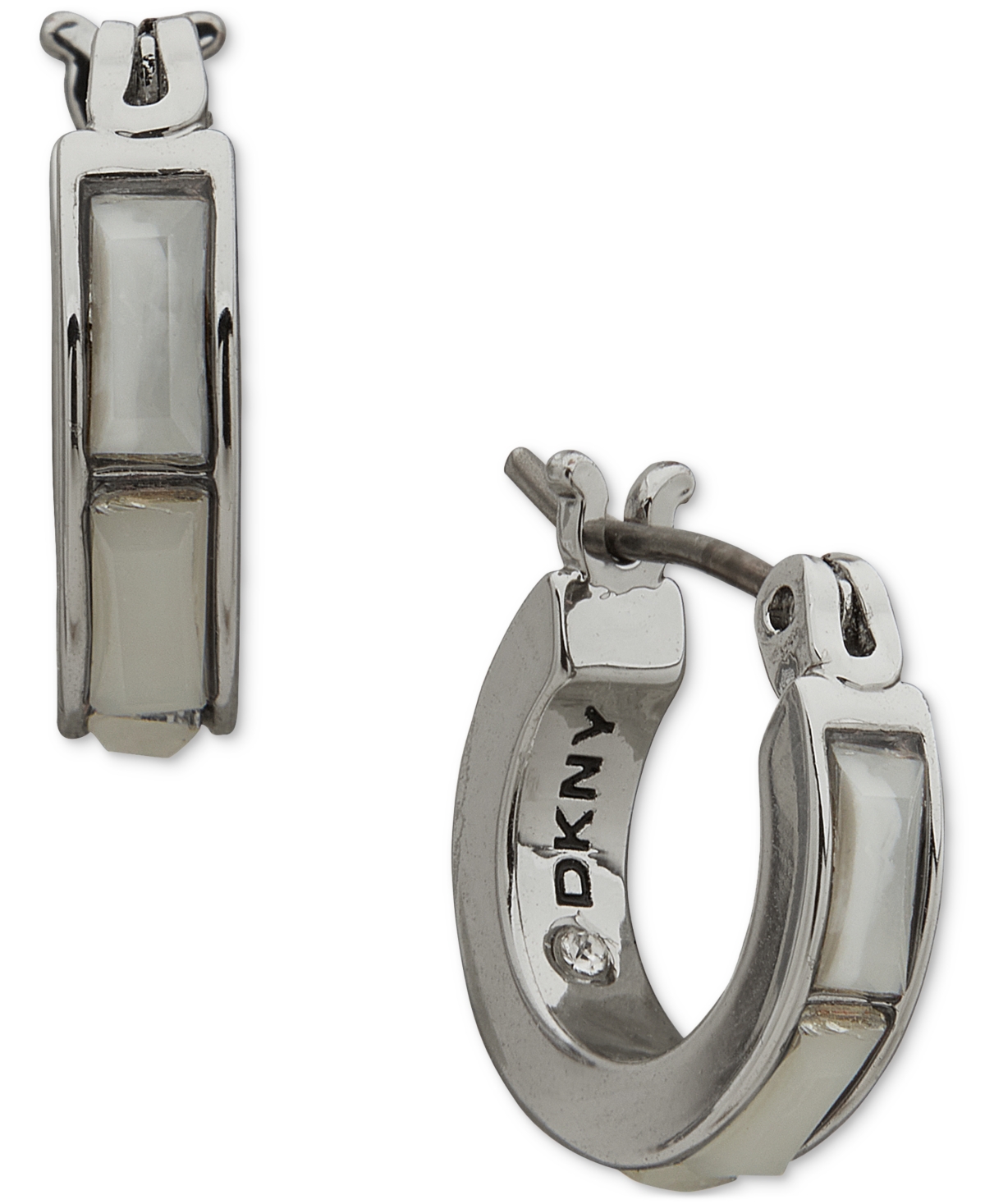 Crystal Baguette Small Huggie Hoop Earrings, 0.34" - Silver