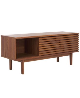 1 Pc Wood Media Stand, 2 Doors, Slatted Facade, Open Shelves – Entertainment Consoles