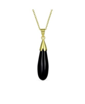 Elongated Teardrop Natural Stone Pendant Necklace in Sterling