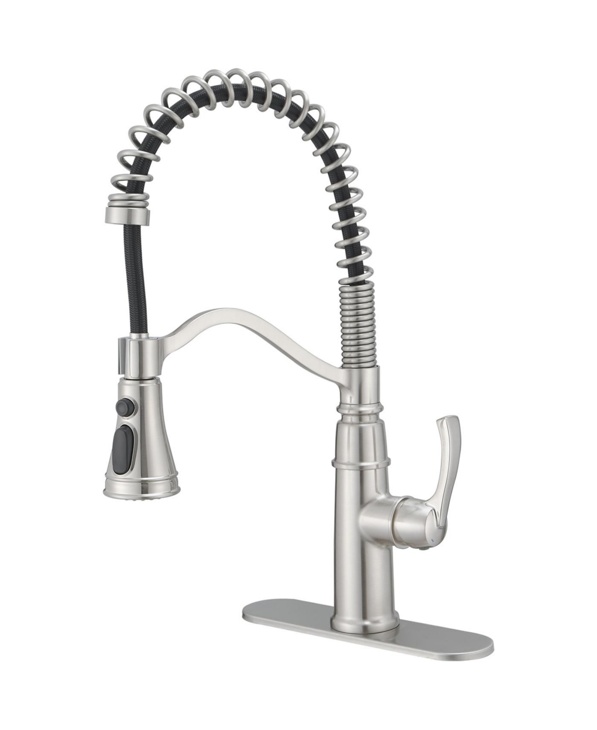 Single-Handle Pull-Down Sprayer 3-Spray High Arc Pull Down Sprayer Kitchen Faucet With Deck Plate - Brushed nickel