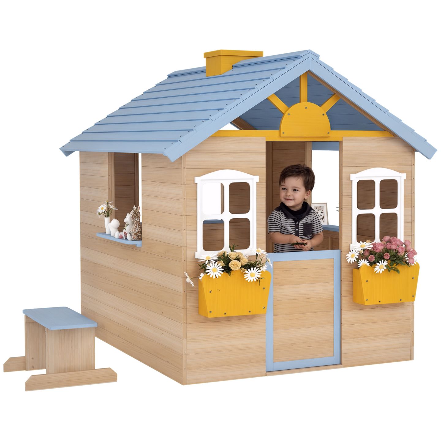 Детская игрушка Outsunny Outdoor Wooden Playhouse, Ages 3+, цвет: Синий — фото 1