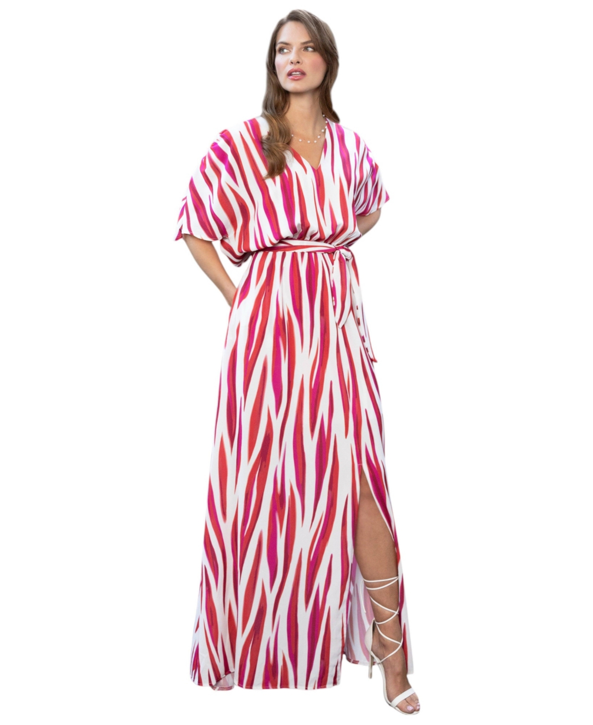 Women's Oversized Split Front Maxi Dress - Red on white mystic flames