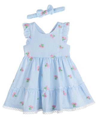 Baby Girls 2-Piece Seersucker Dress with Matching Headband Set