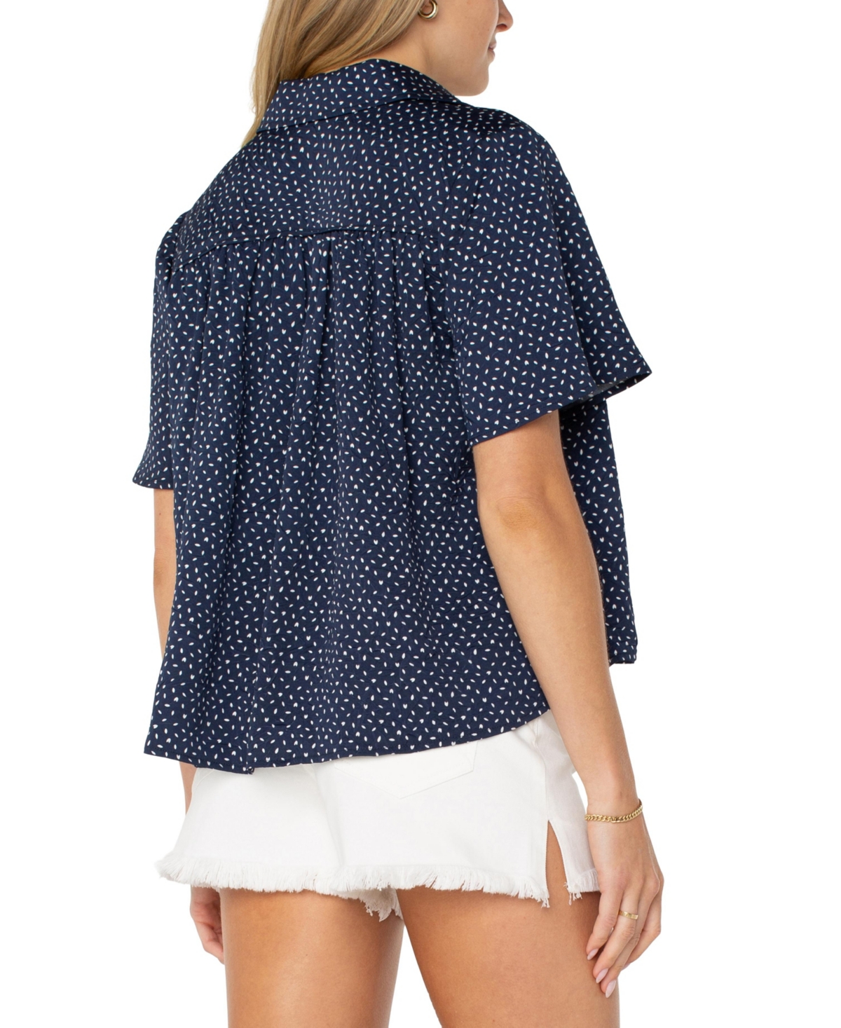 Liverpool Los Angeles Print Short Sleeve Button-up Shirt In Navy White Ditsy