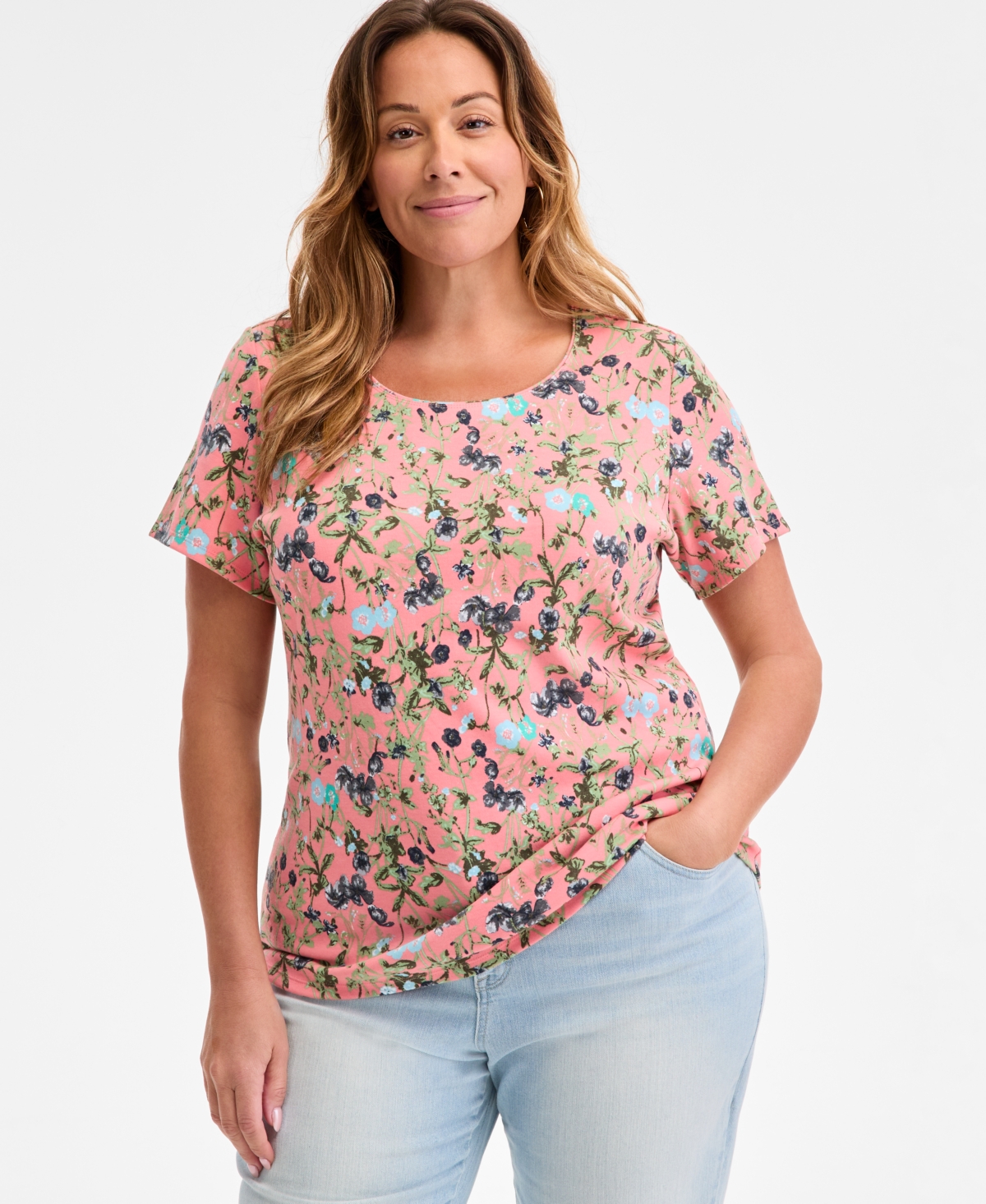 Style & Co Plus Size Printed Scoop-neck Top, Exclusively At Macy's In Garden Rose