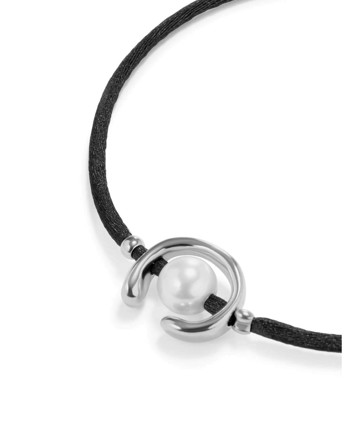Unode50 Black Thread Cultivated Pearl Leather Bracelet In Silver