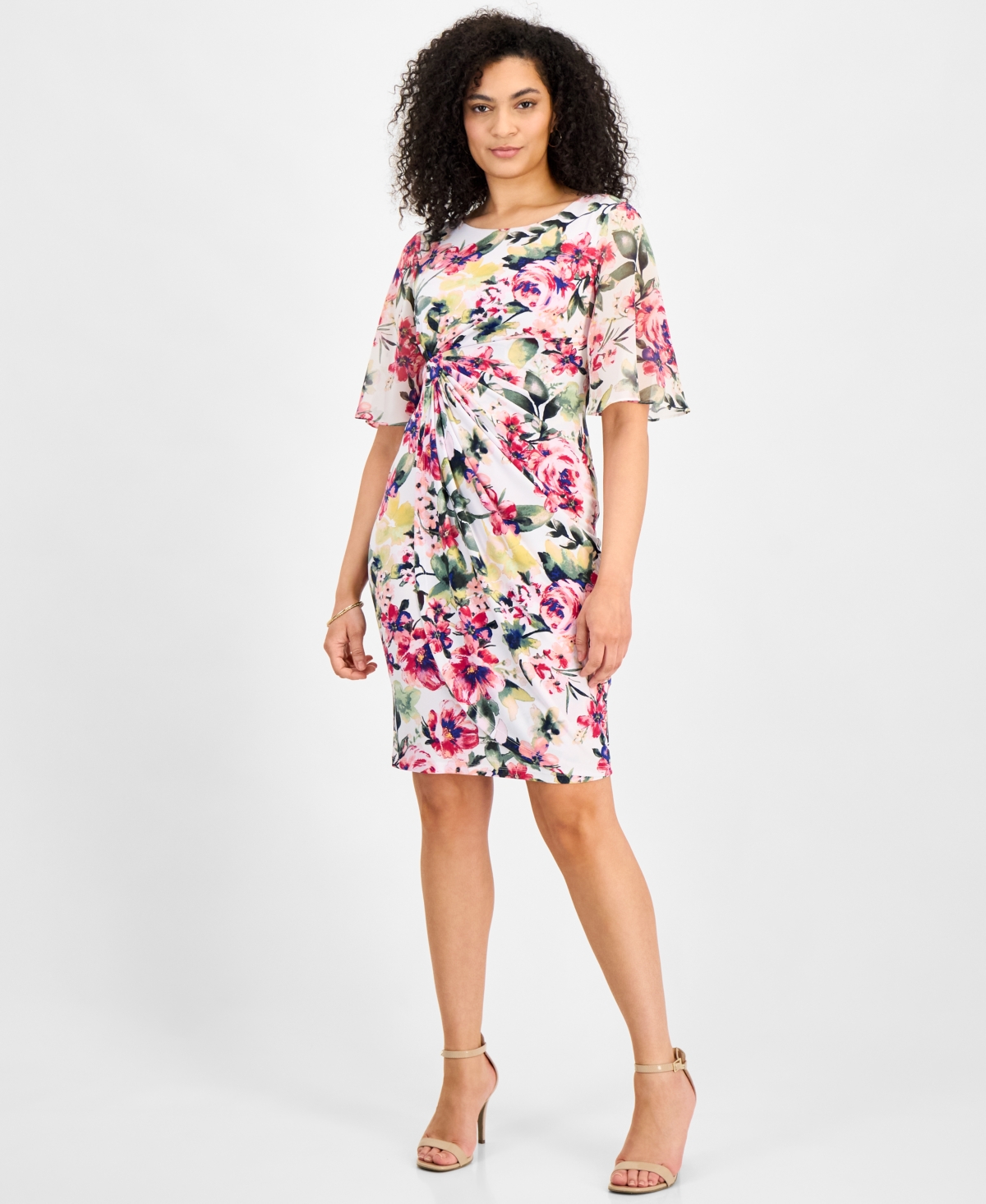 Women's Floral-Print Faux-Wrap Dress - Wht
