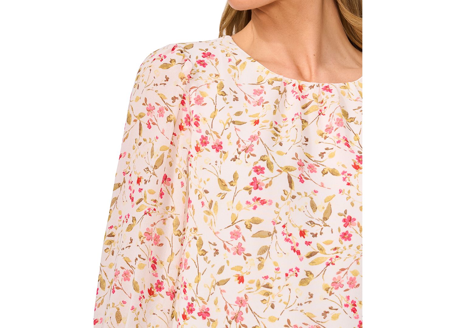 Women's Printed Long-Sleeve Smocked-Cuff Blouse