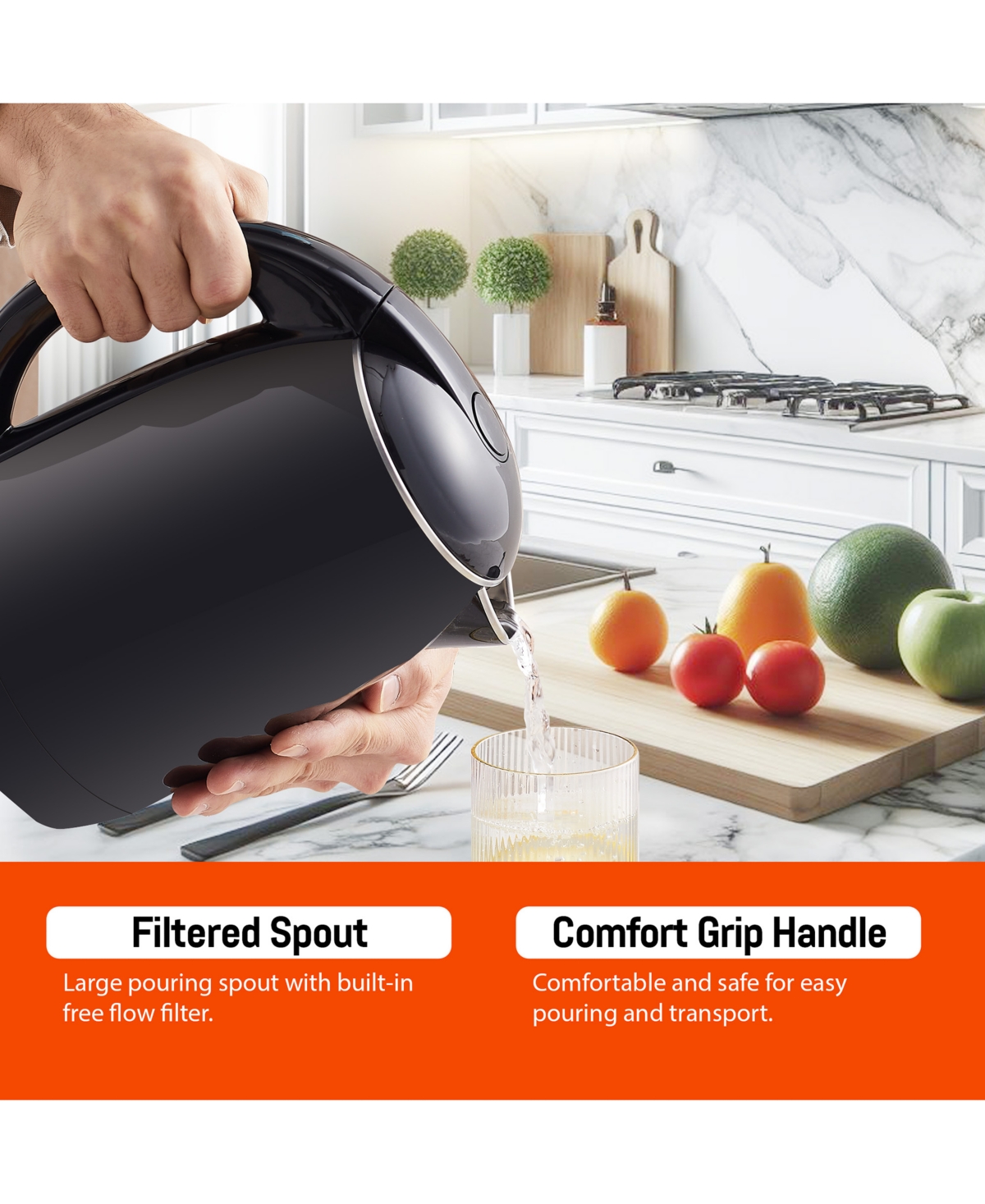 Elite Cuisine 1.8-qt. Cool-touch Electric Kettle With Stainless Steel Interior In Black