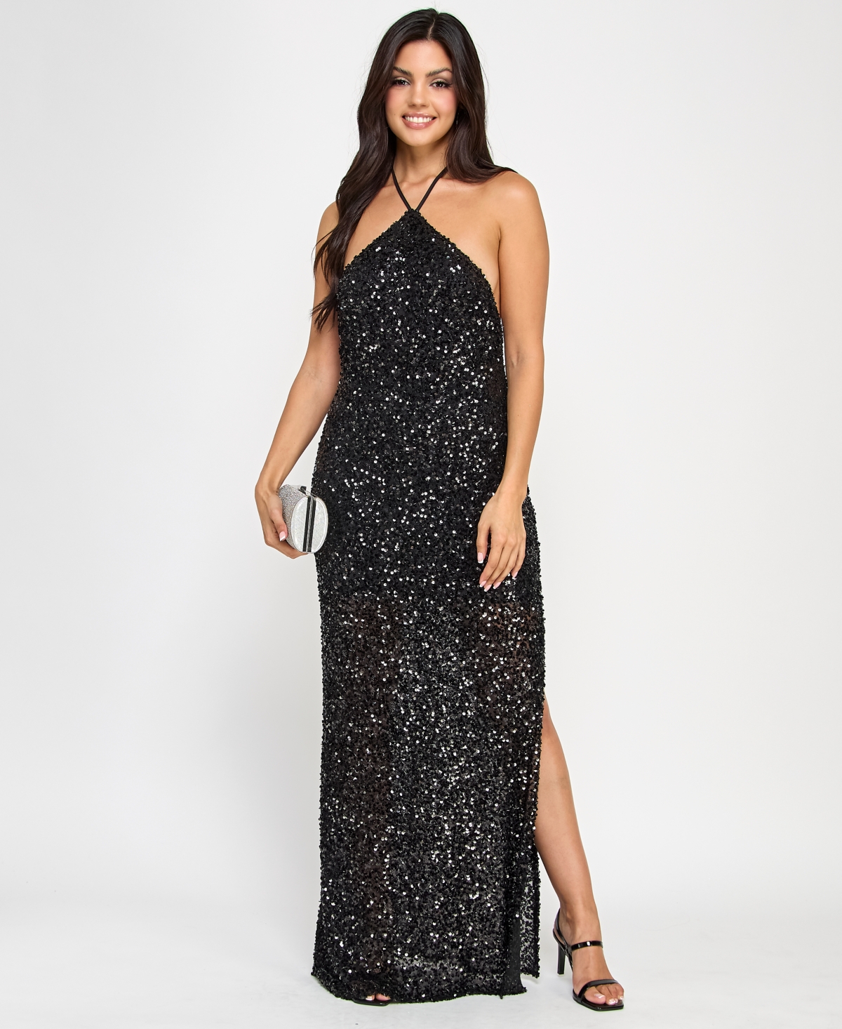 Morgan & Company Juniors' Sequin Embellished Halter Gown In Black