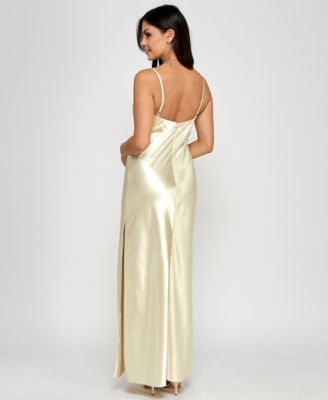 Juniors' Embellished V-Neck Sleeveless Gown