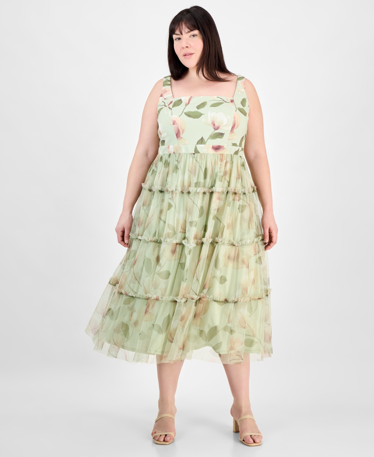by Adrianna Papell Women's Tiered Midi Dress - Green Multi